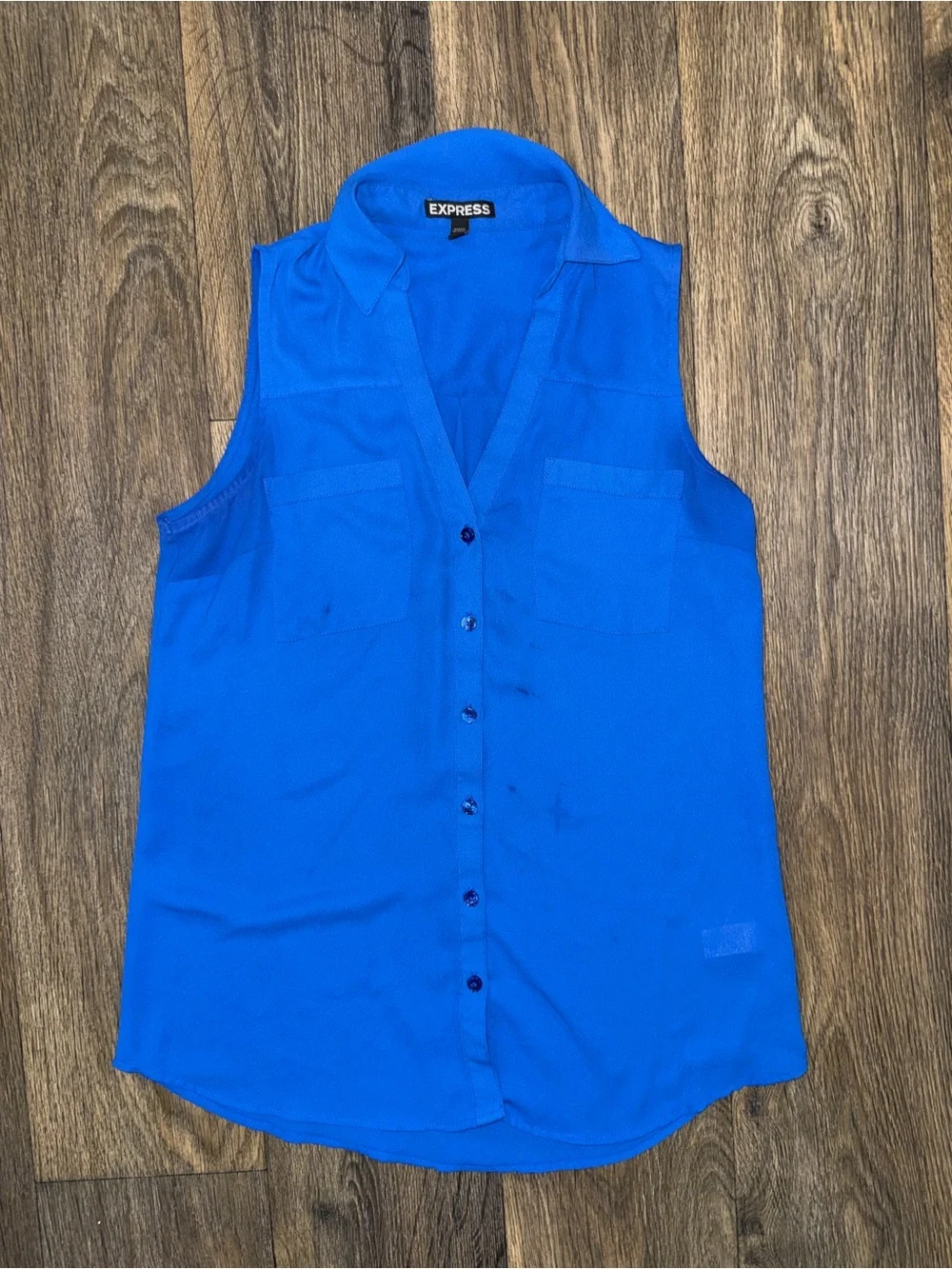Express Sleeveless Button-Down Blouse in Cobalt Blue